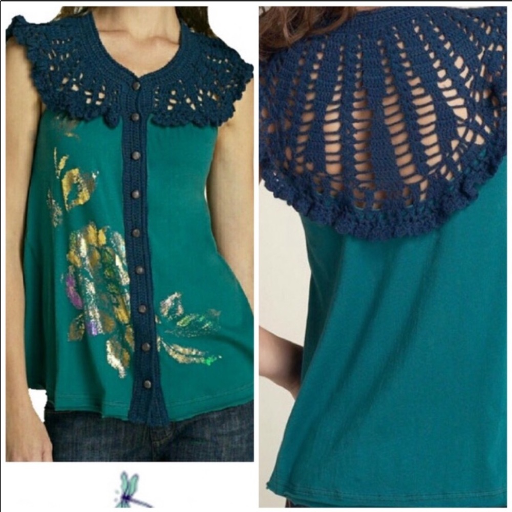 Free People Boho Crochet Detail Top size Small - Picture 6 of 6